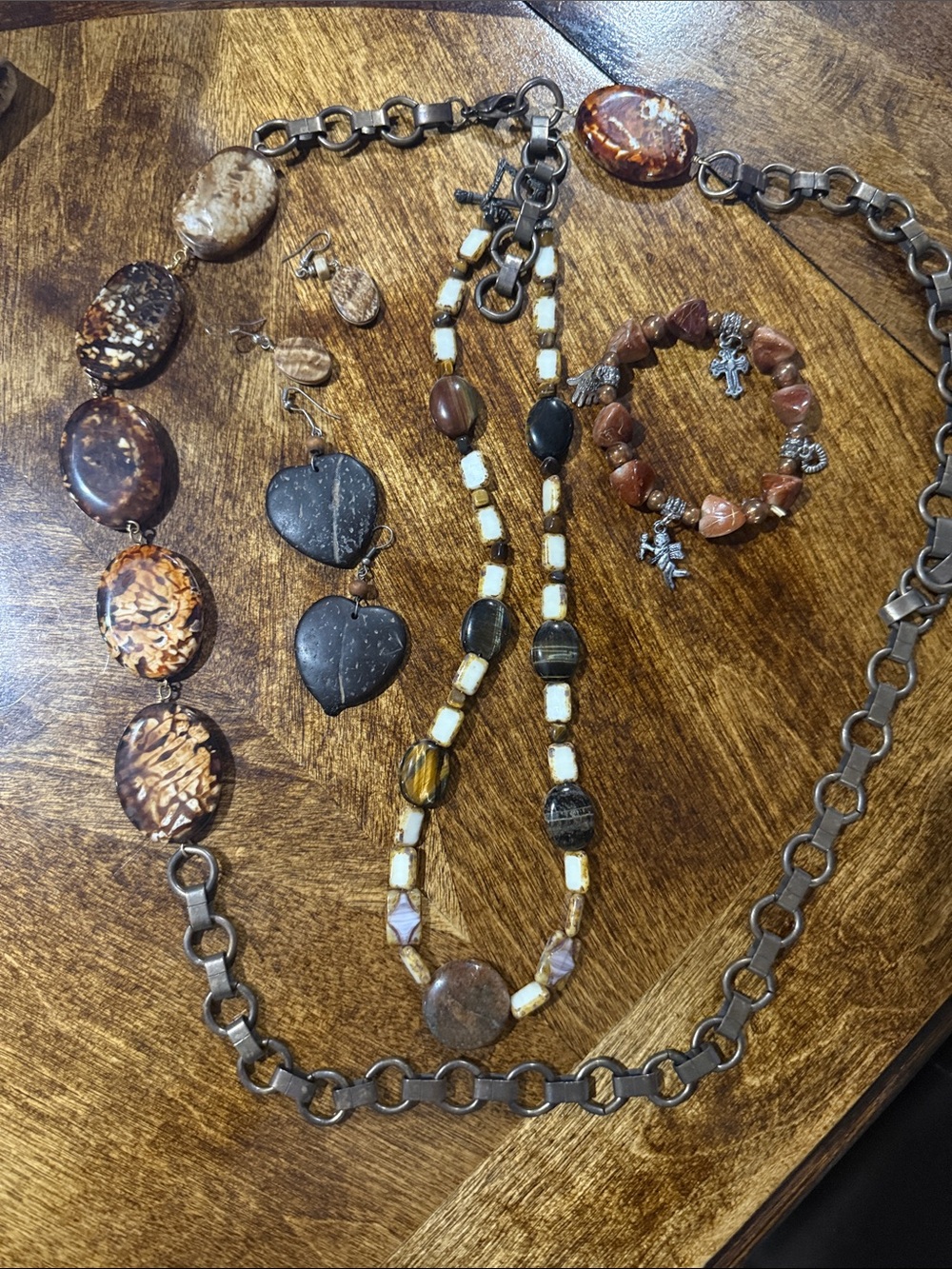 Handmade Brown Stone Necklace Set with Bracelet and Earrings